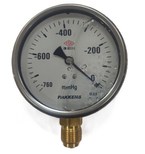 PAKKENS Alt Bağlantılı Gliserinli Manovakummetre Ø63 0/-760 mmHg
