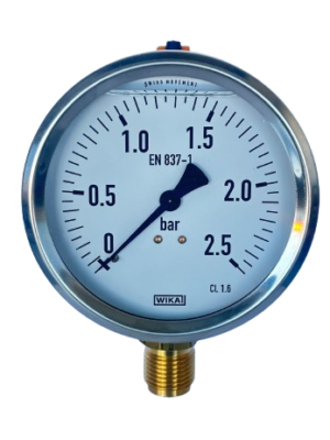 WIKA 113.53.100 Alt Bağlantılı Gliserinli Manometre Ø100mm 2,5 Bar