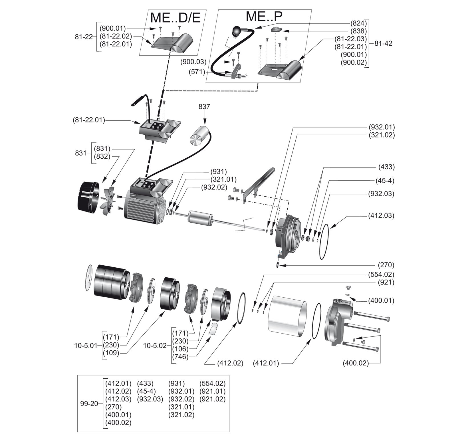 Horizontal multistage pump exploded view
